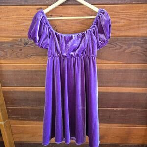 NWT TRUCE Girls Boho Purple Velvet Puff Sleeve Bow Midi Babydoll Dress XL(16)